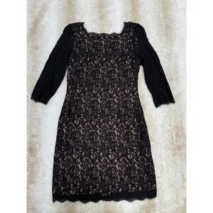 Adrianna Papell Dress Womens 8P Black Nude New Lace Zip Back Formal Romantic